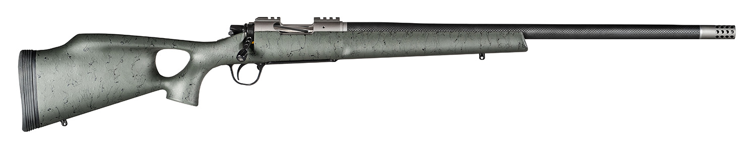 Christensen Arms 8010800106 Summit TI Full Size 6.5 PRC 3+1, 24" Natural Titanium Steel Threaded Barrel, Natural Titanium Aluminum Receiver, Green w/Black Webbing Fixed Thumbhole Stock