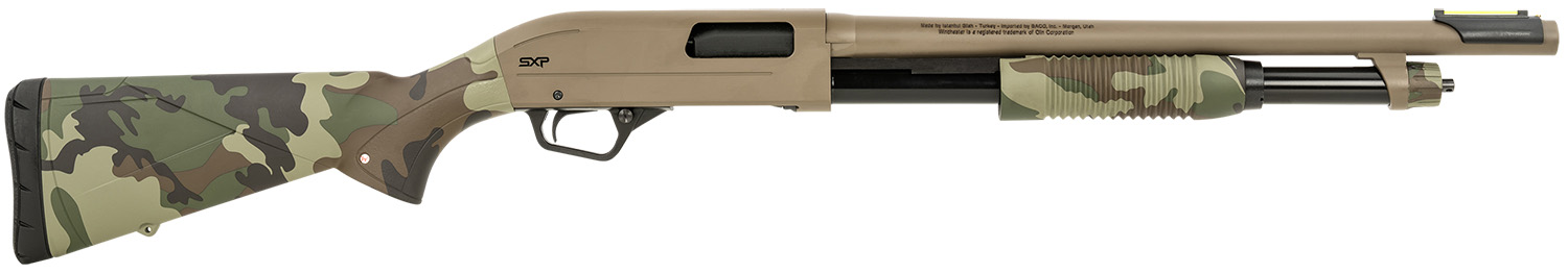 Winchester Repeating Arms 512435395 SXP Defender 12 Gauge 3" 5+1 (2.75") 18" Barrel, FDE Drilled & Tapped Rec, Woodland Camo Textured Stock, Tactical Ribbed Forearm, Inflex Recoil Pad