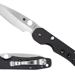 Spyderco C240CFP Smock 3.39" Folding Plain Stonewashed CPM S30V SS Blade/Black Textured Carbon Fiber/G10 Handle